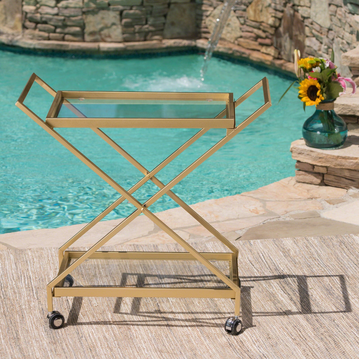 Tempered Glass Gold Bar Cart