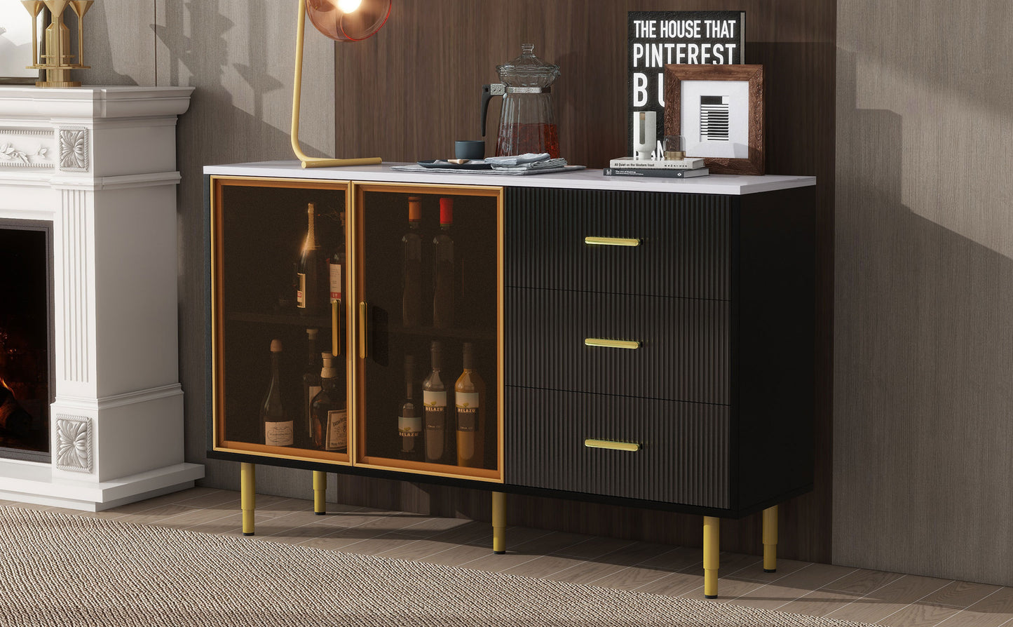 Contemporary Black and Gold Sideboard Buffet Cabinet