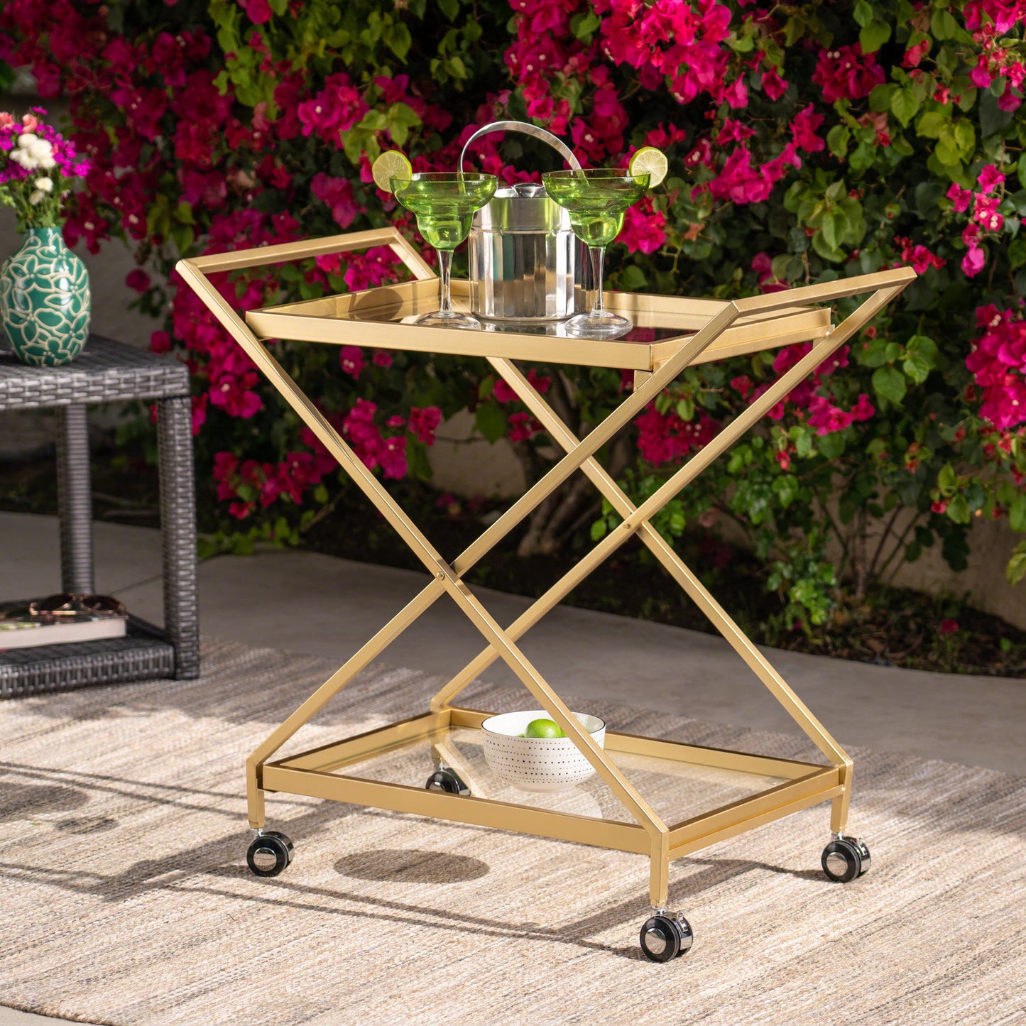 Tempered Glass Gold Bar Cart