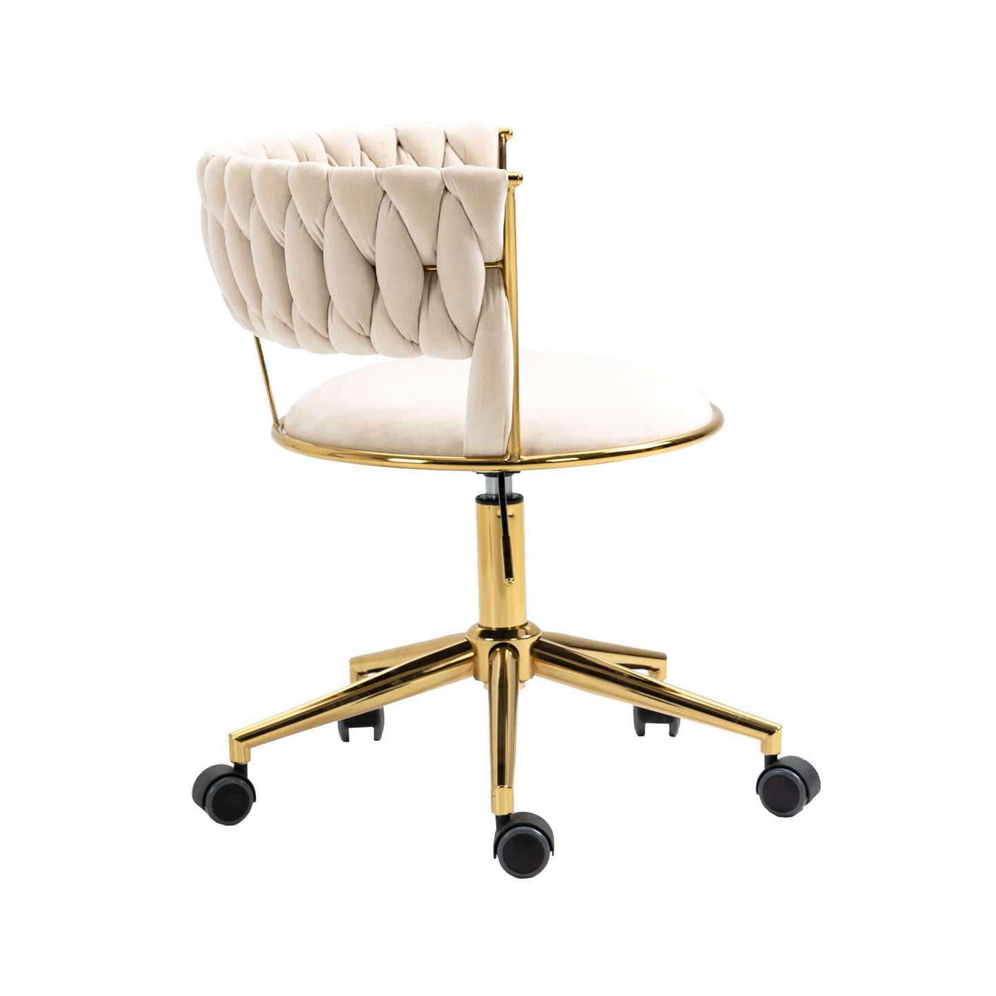 Padded Velvet Woven Back Desk Chair, Cream and Gold