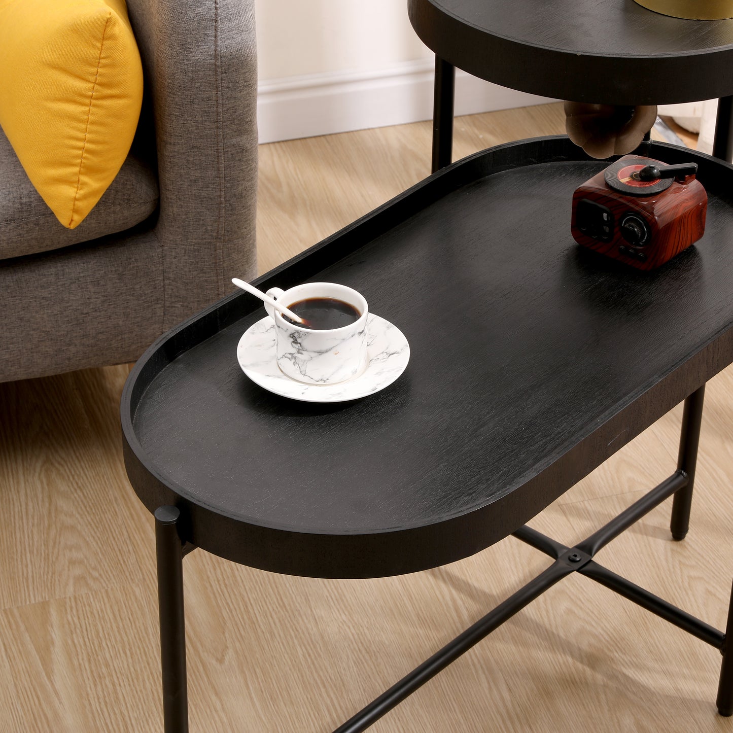 2-Tier Black Side Table