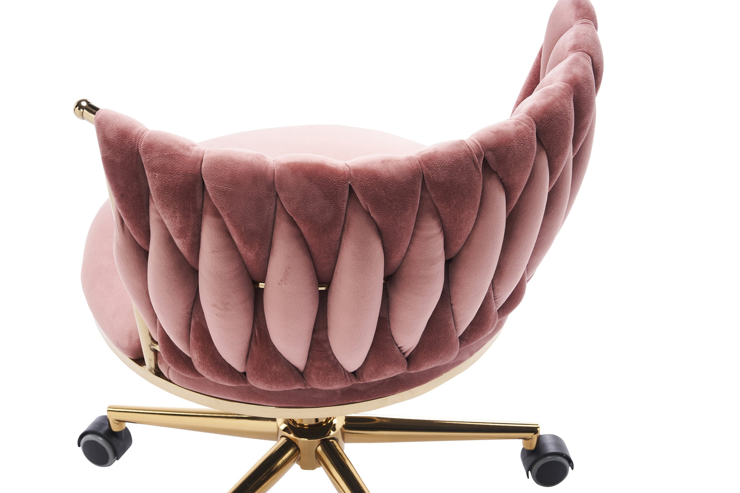 Pink Fabric Woven Office Chair with Adjustable Swivel Wheels and Gold Base