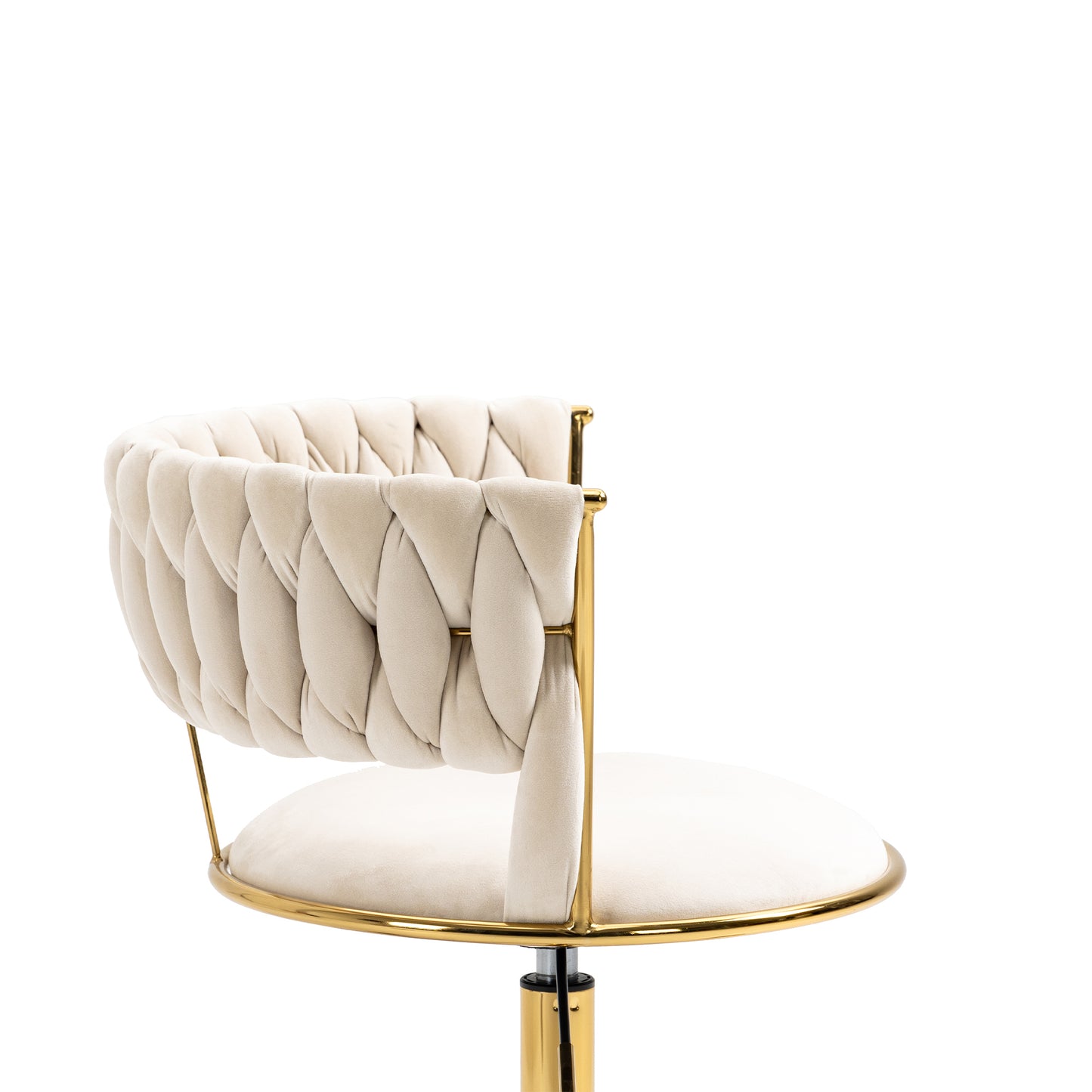 Padded Velvet Woven Back Desk Chair, Cream and Gold