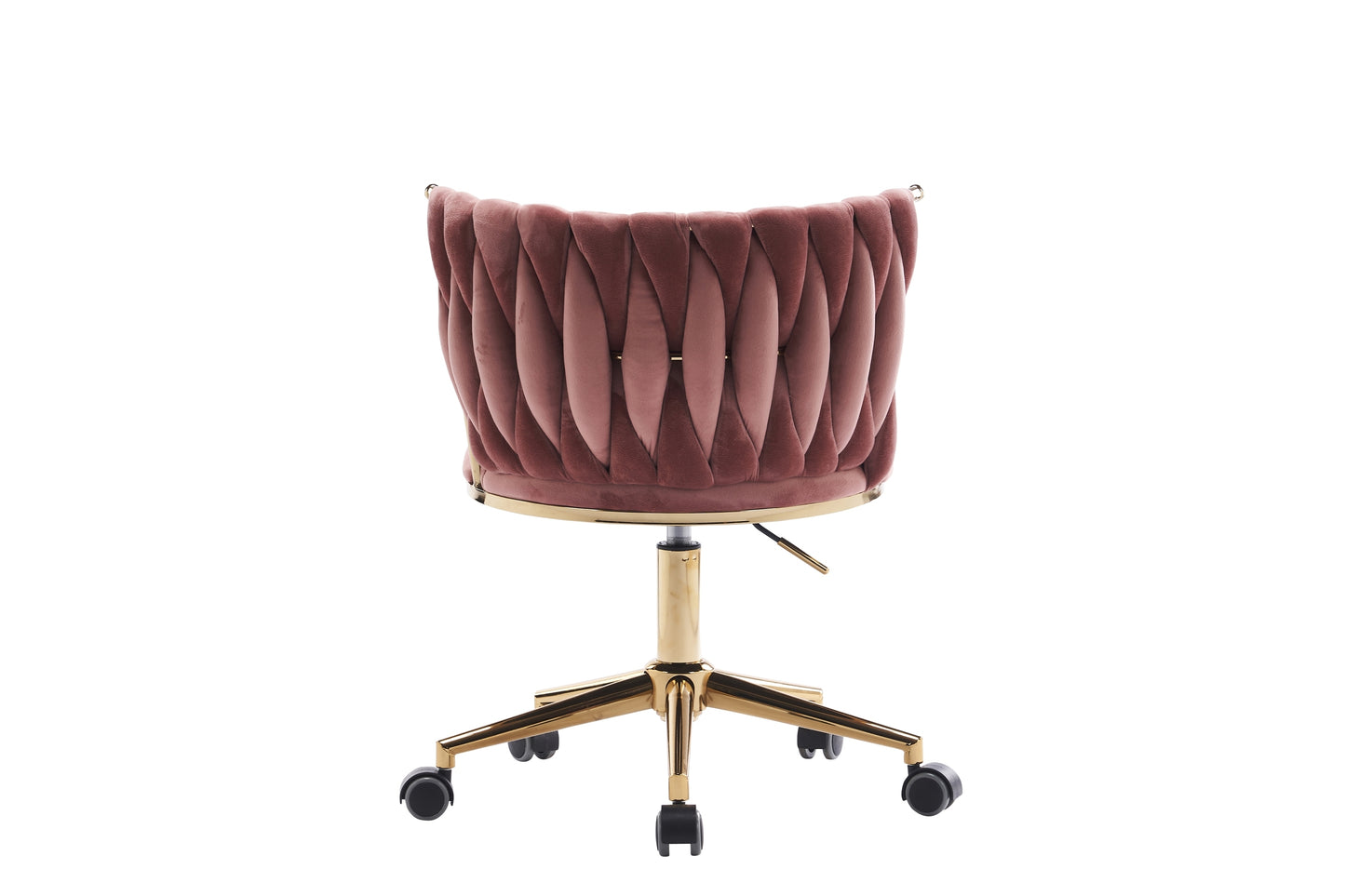 Pink Fabric Woven Office Chair with Adjustable Swivel Wheels and Gold Base