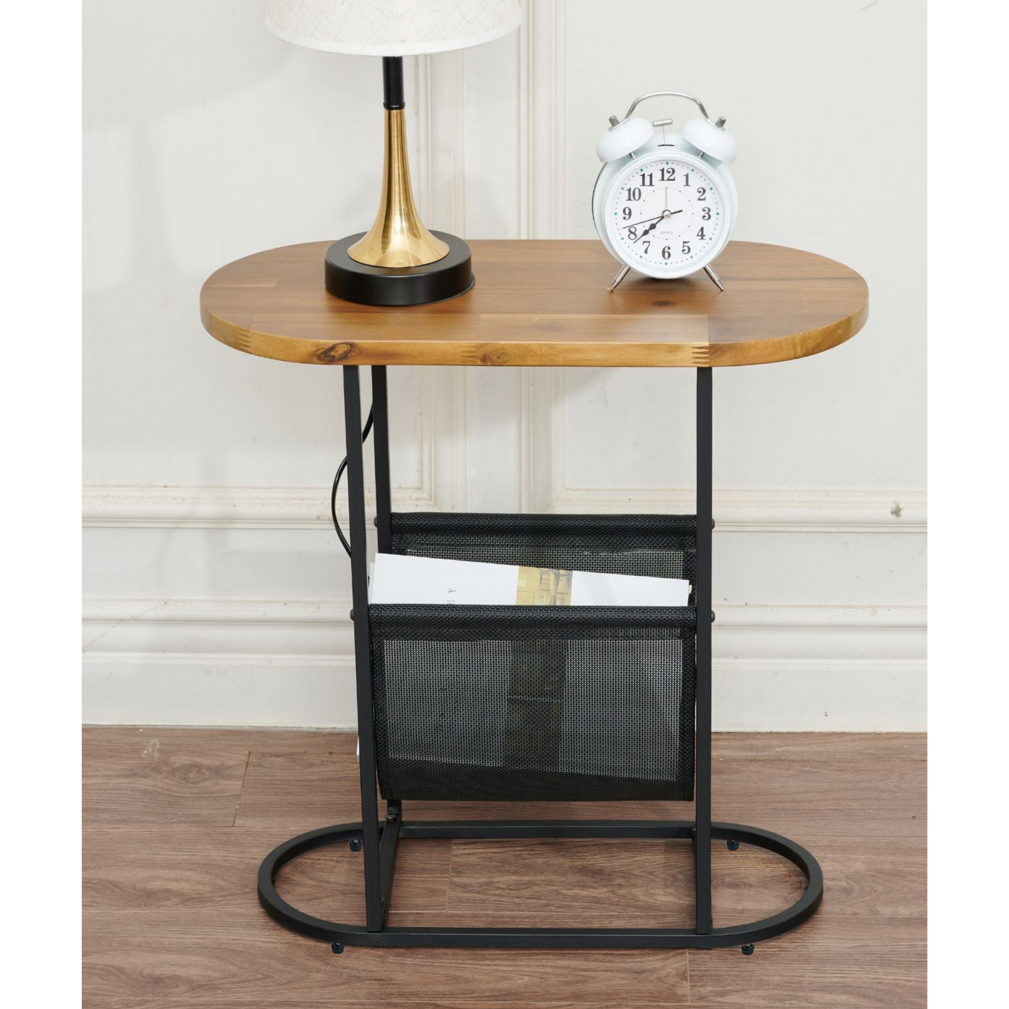 Acacia Oval Side Tables with Magazine Rack (Set of 2)