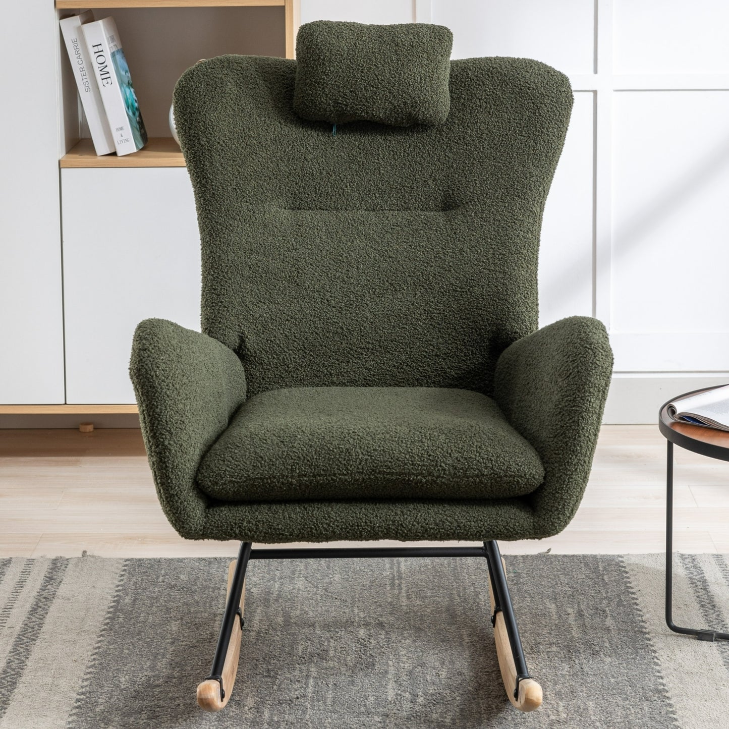 Green Plush Rocking Chair with Pocket