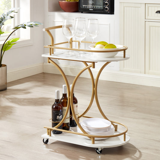 2-Tier Bar Cart with Gold Trim