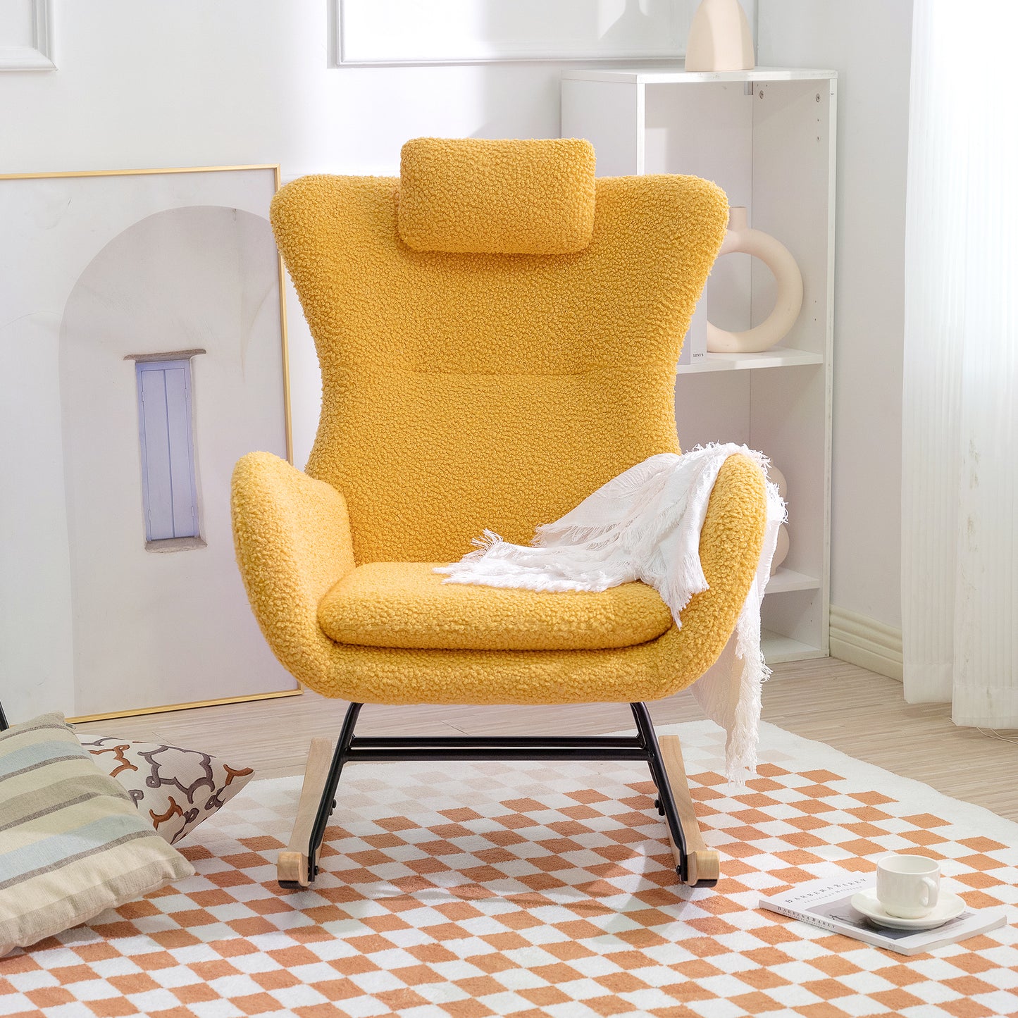 Yellow Fabric Rocking Chair