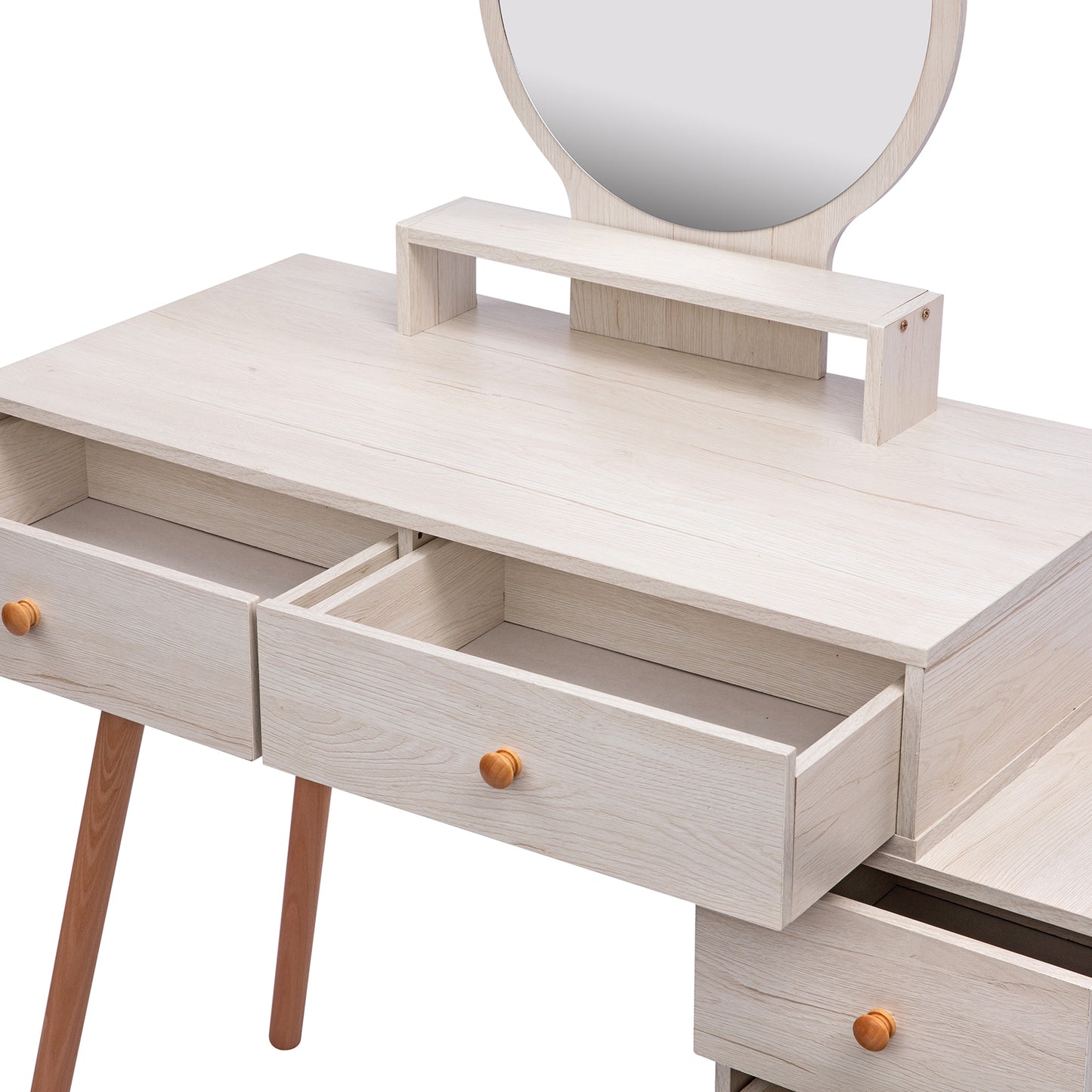 Makeup Vanity Table with Cushioned Stool and Storage