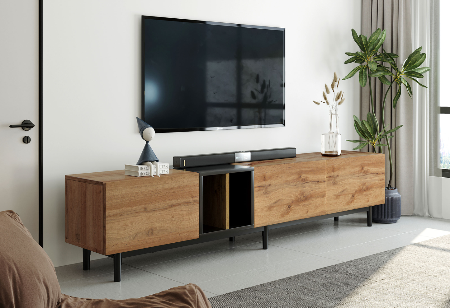 Modern Wood Finish TV Stand/Media Console Table