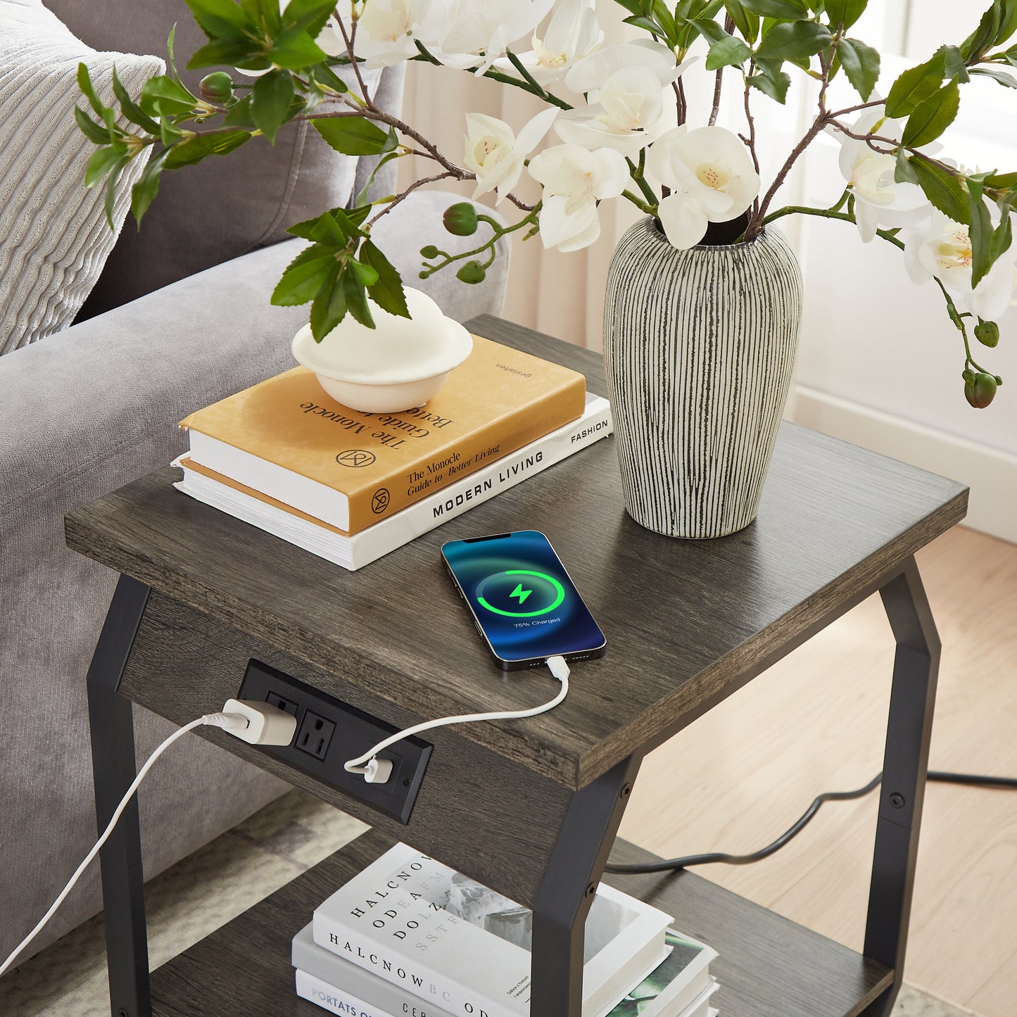 Side Table with Charging Station, Set of 2 End Tables