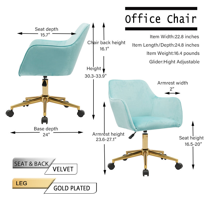 Modern Velvet Adjustable Office Chair with Wheels