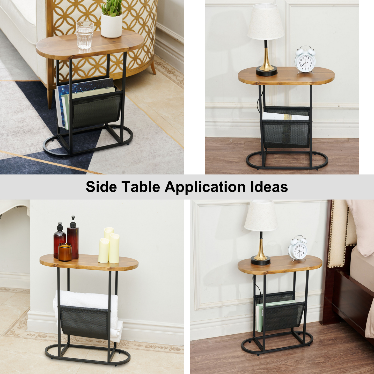 Acacia Oval Side Tables with Magazine Rack (Set of 2)