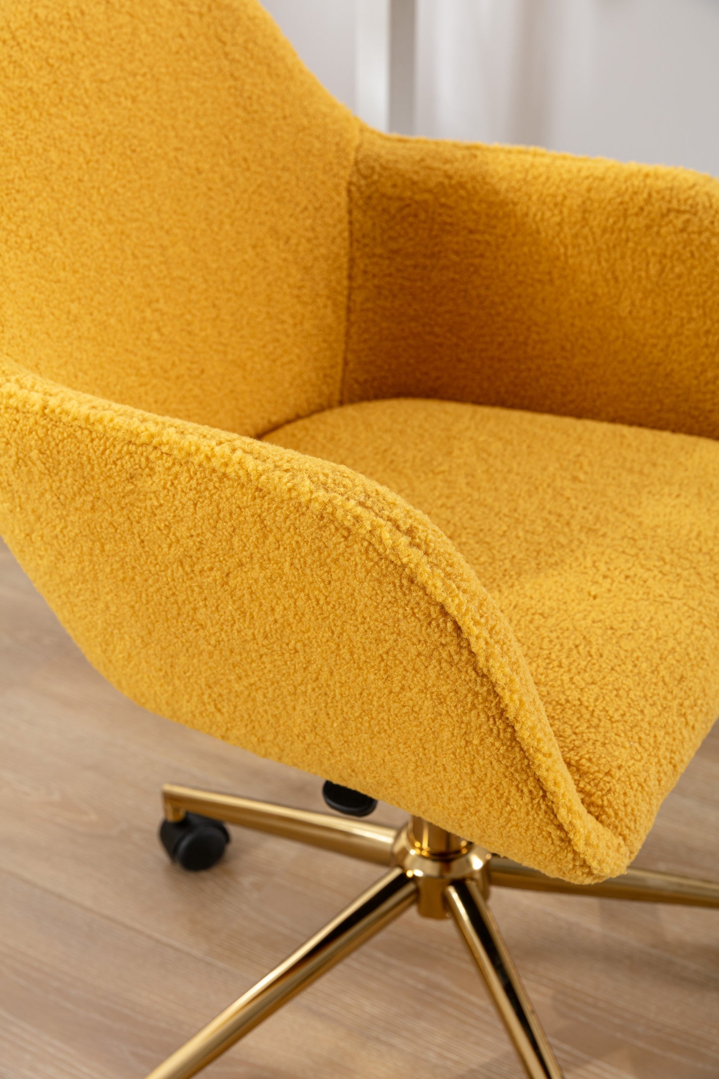 Modern Yellow Plush Fabric Home Office Chair with Wheels