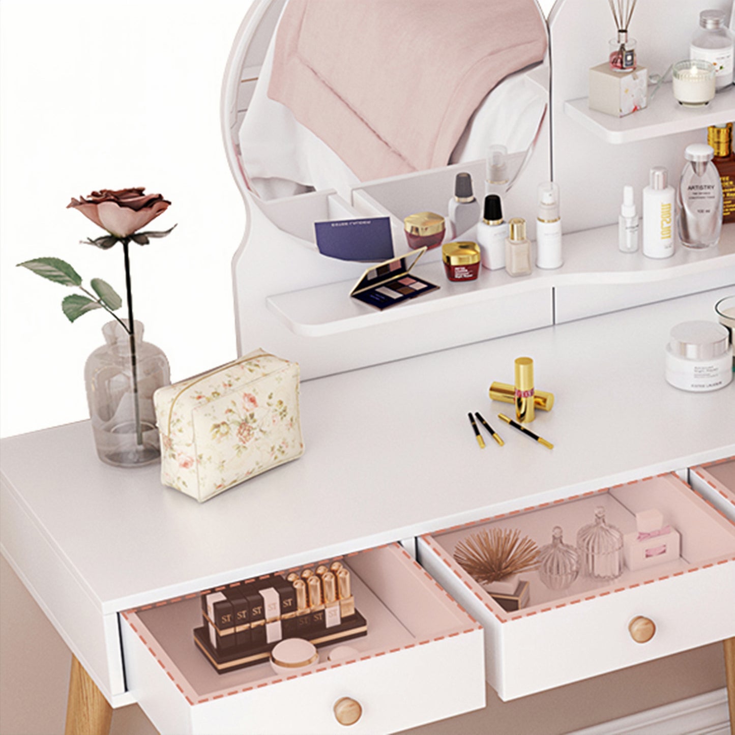 Vanity Desk with Mirror and 3-Color Lights