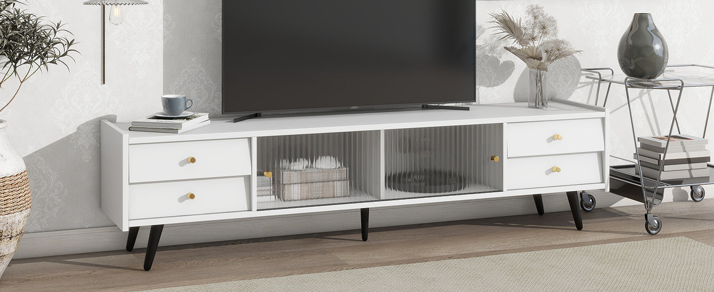 Contemporary White TV Stand with Sliding Glass Doors