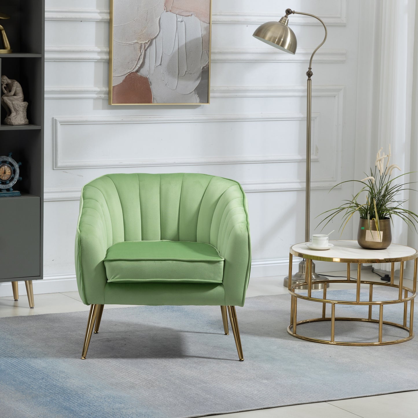 Green Tufted Velvet Accent Chair with Ottoman