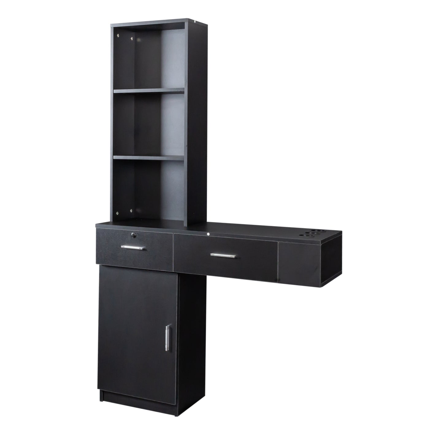 Black Modern Vanity with Shelves and Hair Styling Tool Storage