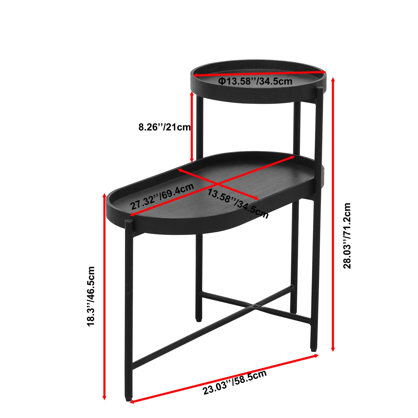 2-Tier Black Side Table