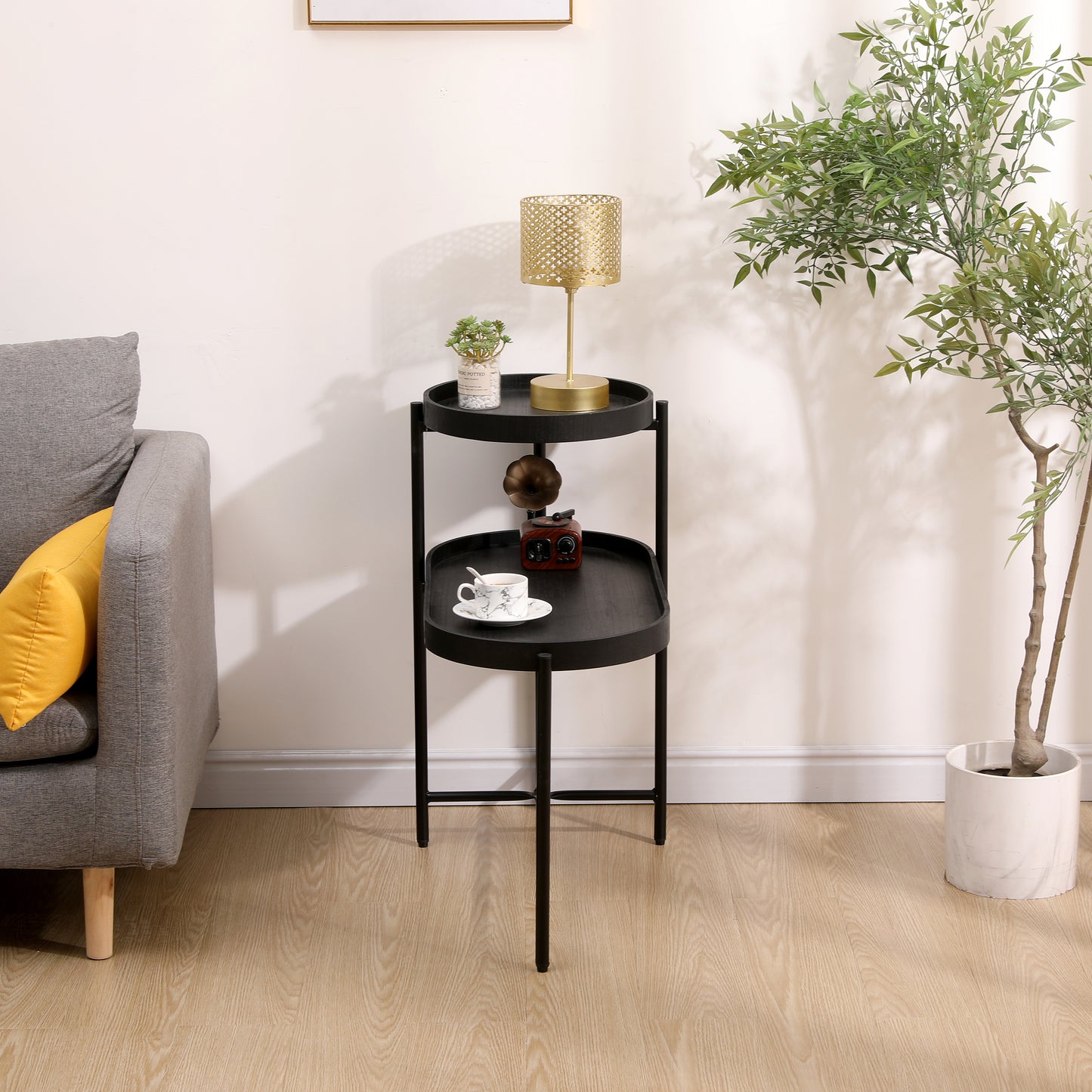 2-Tier Black Side Table