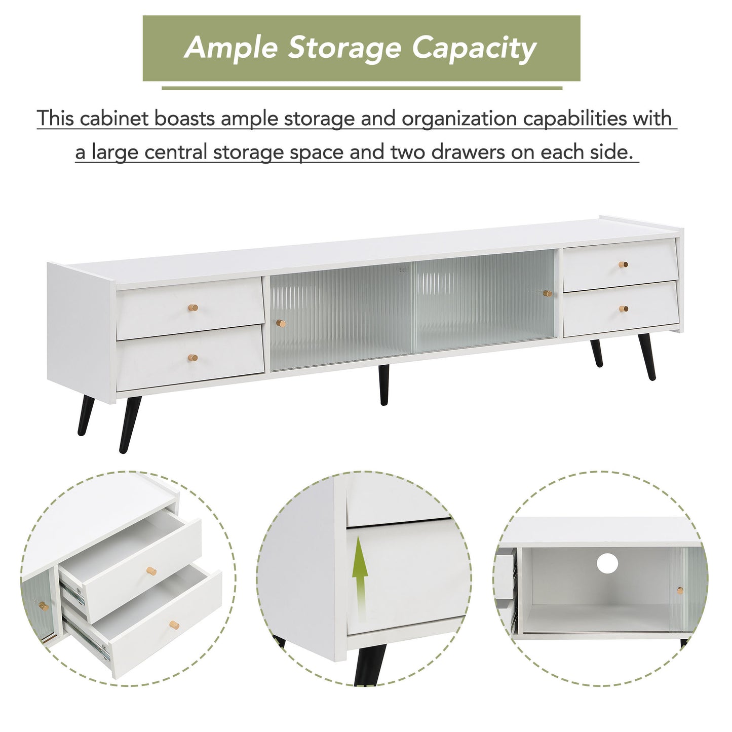 Contemporary White TV Stand with Sliding Glass Doors