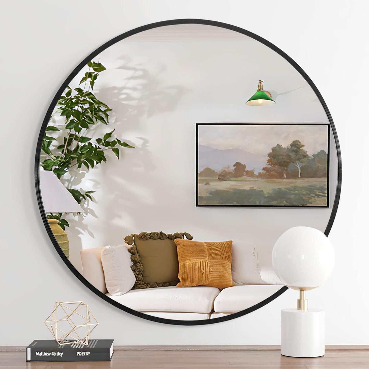 Round Mirror 32in Black Metal Frame