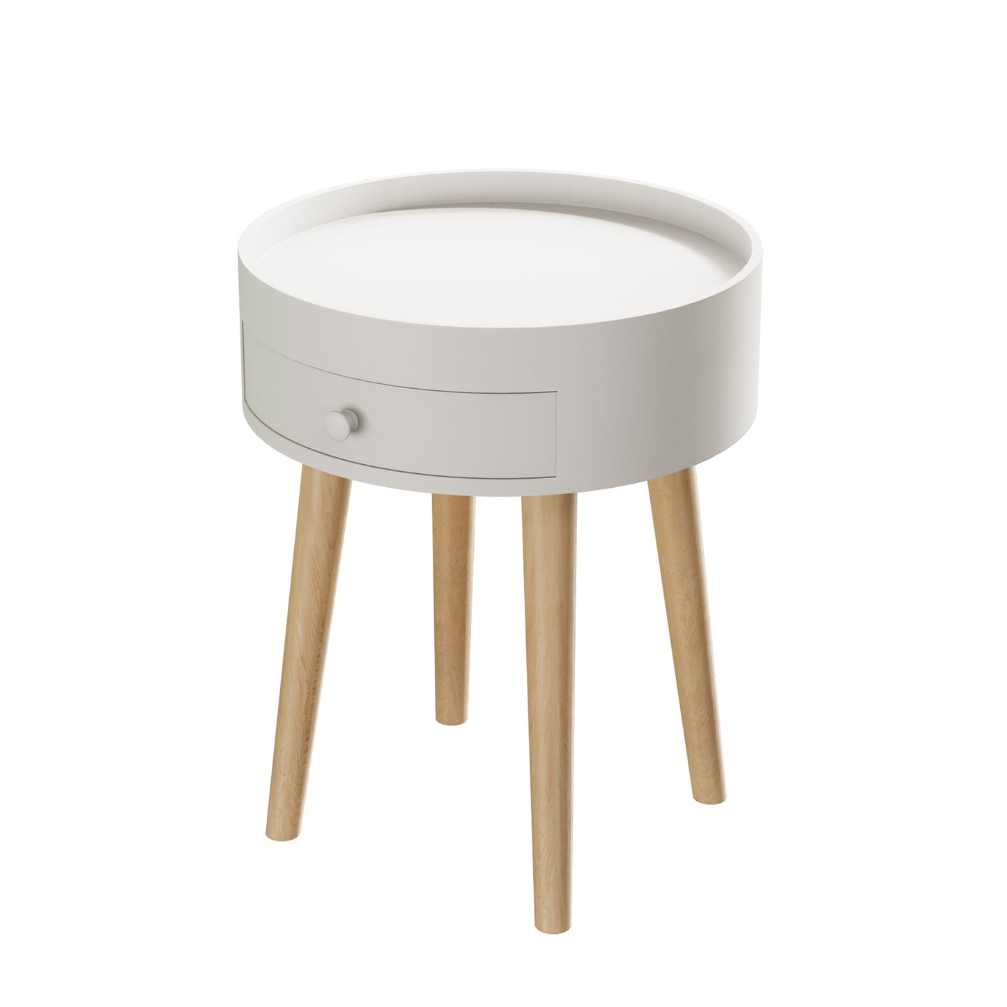 Round White Bedside or End Table