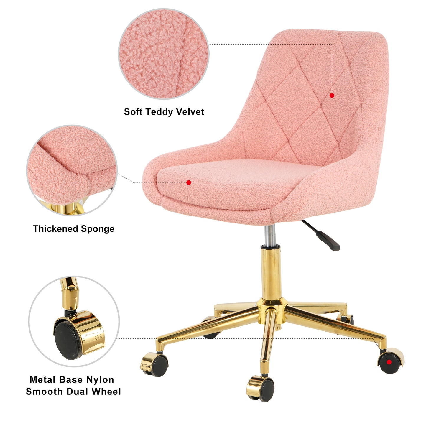 Plush Pink Tufted Office Chair with Gold Base