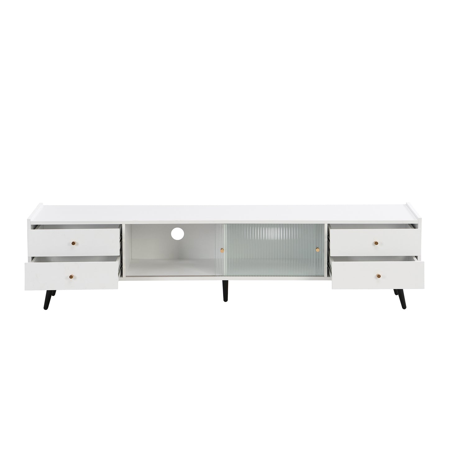 Contemporary White TV Stand with Sliding Glass Doors