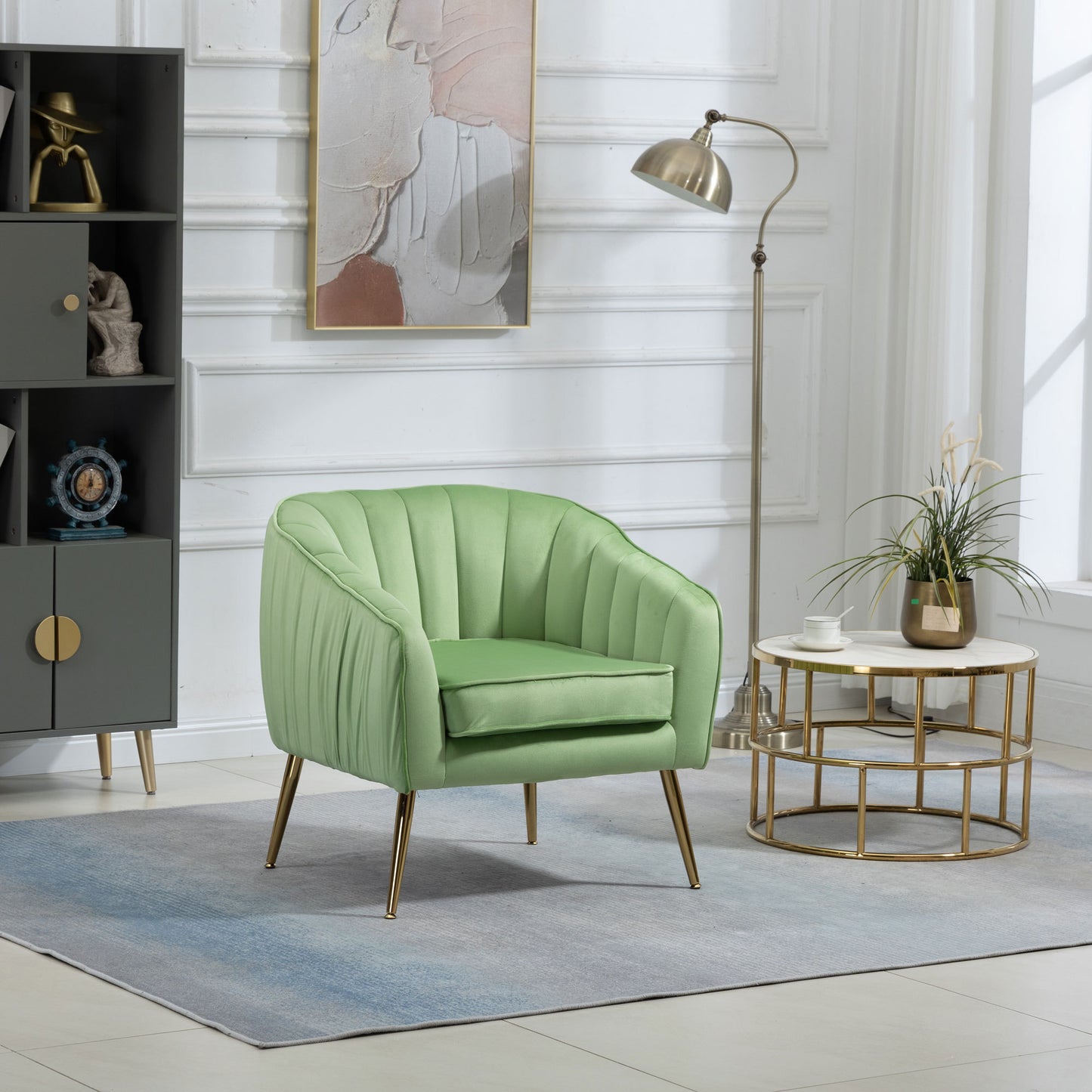 Green Tufted Velvet Accent Chair with Ottoman