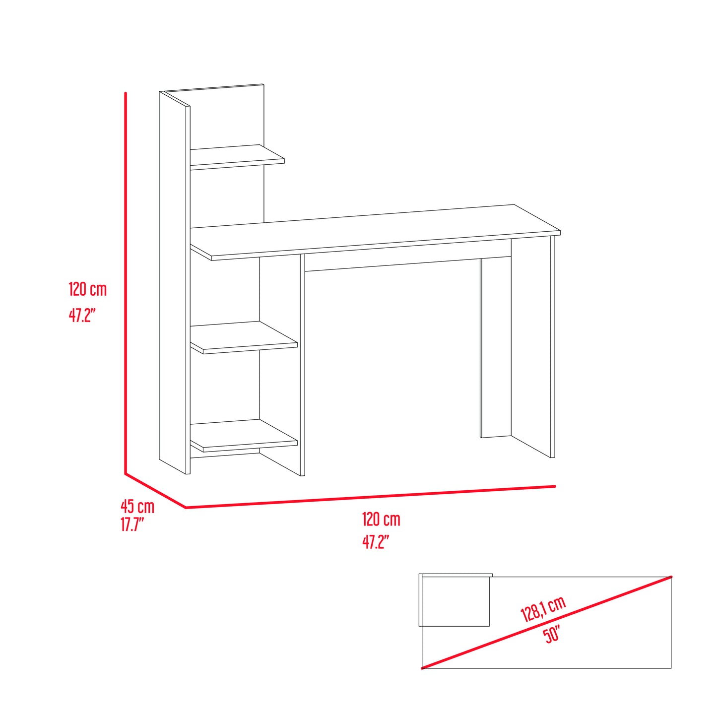 4-Shelf Writing Desk Smokey Oak