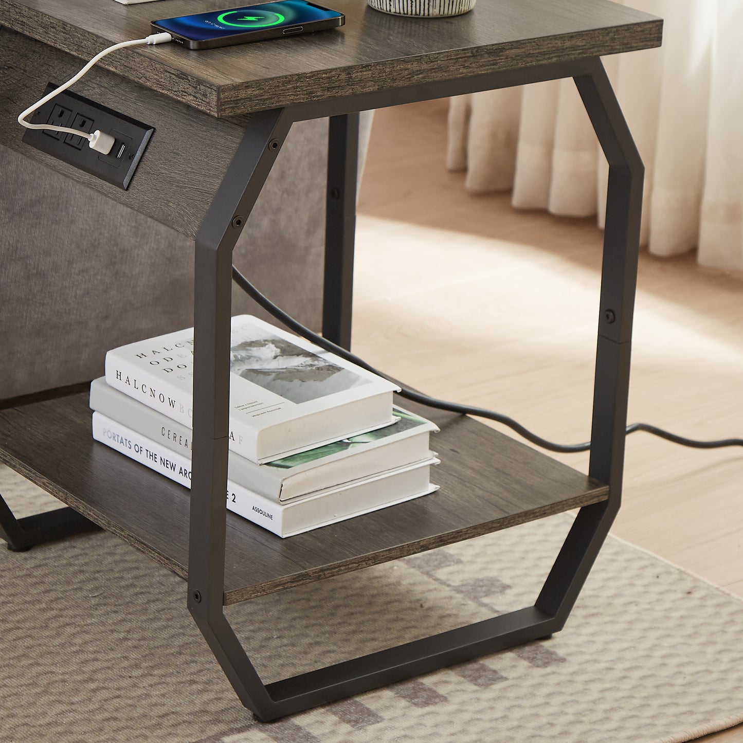 Side Table with Charging Station, Set of 2 End Tables