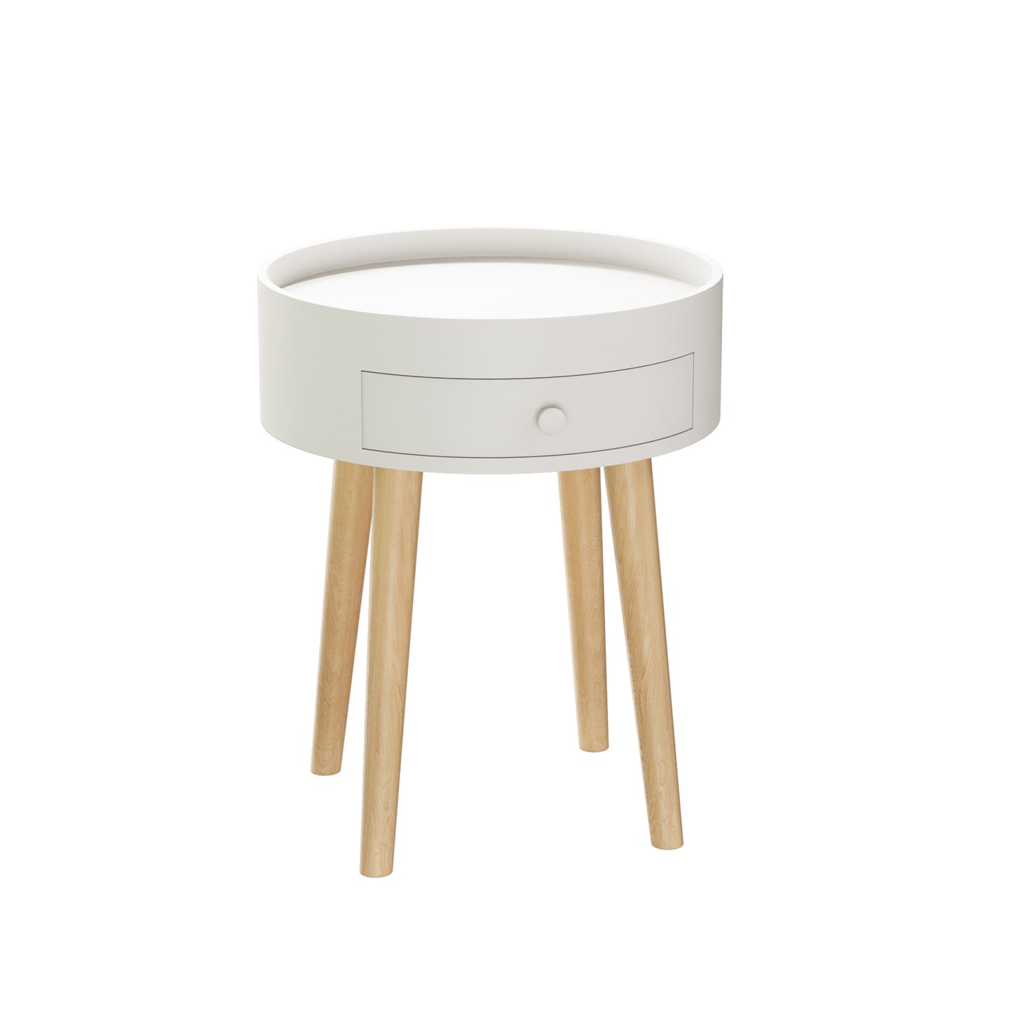 Round White Bedside or End Table