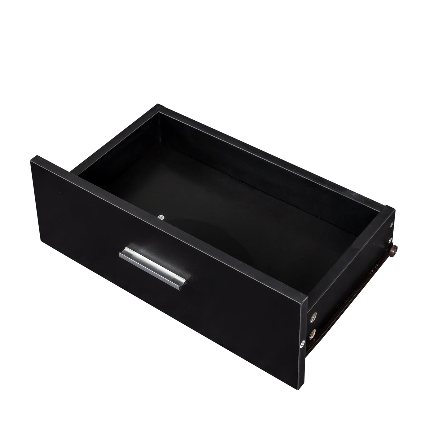 Black Modern Vanity with Shelves and Hair Styling Tool Storage