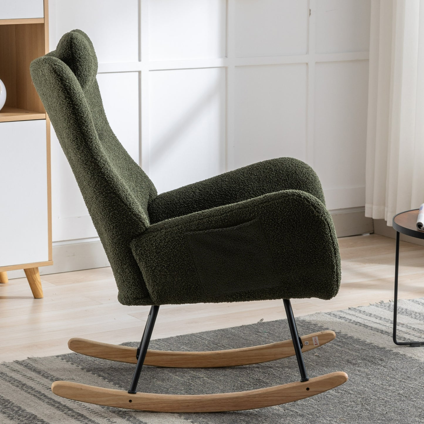 Green Plush Rocking Chair with Pocket