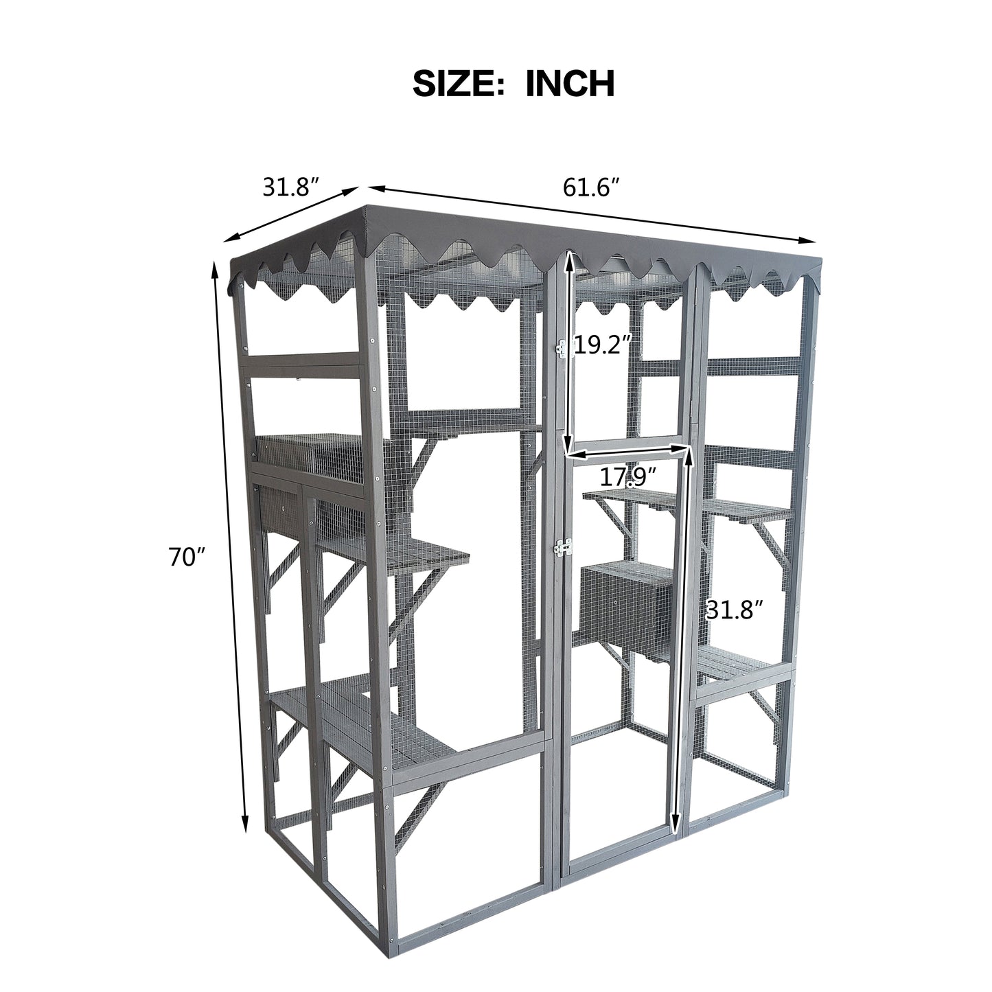 Outdoor Cat House Big Catio Wooden Feral Cat Shelter Enclosure with Large Spacious Interior, 6 High Ledges, Weather Protection Asphalt Roof