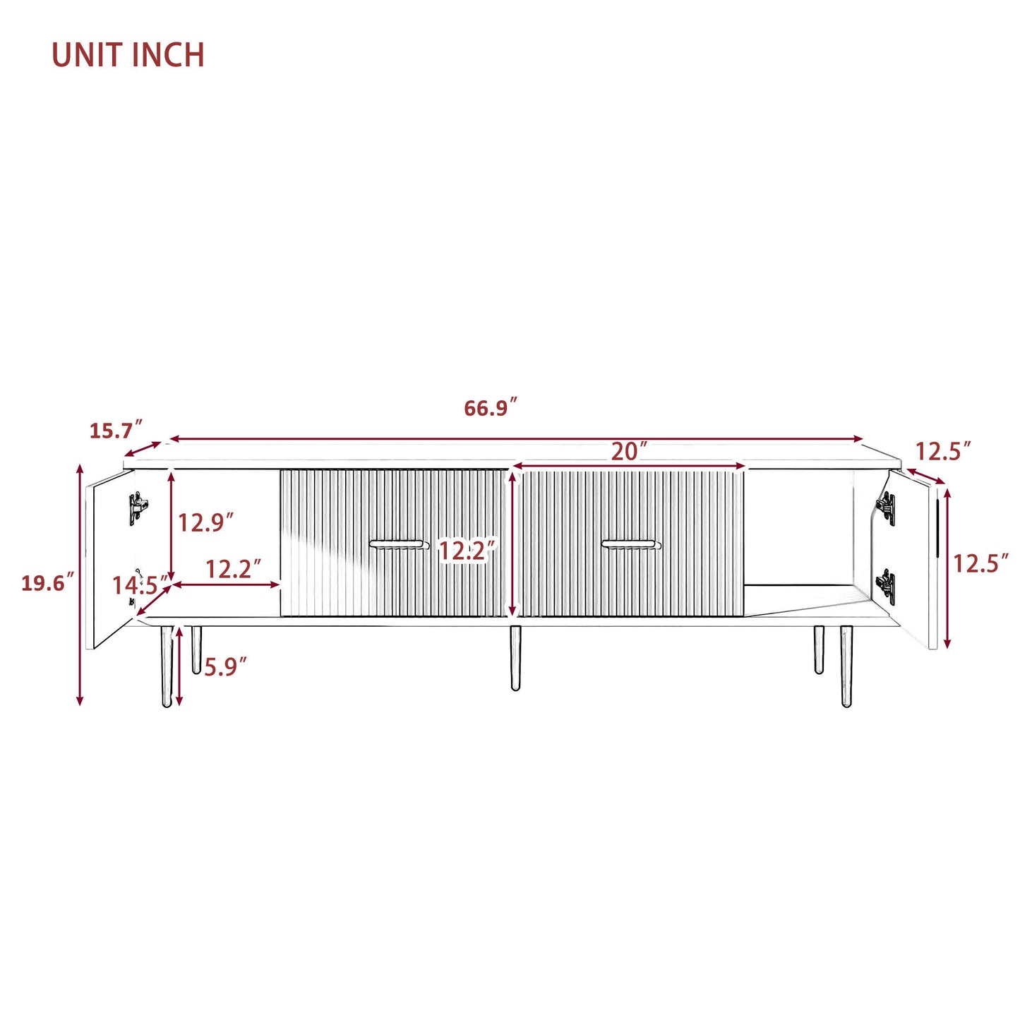 Modern TV Stand with 5 Champagne Legs