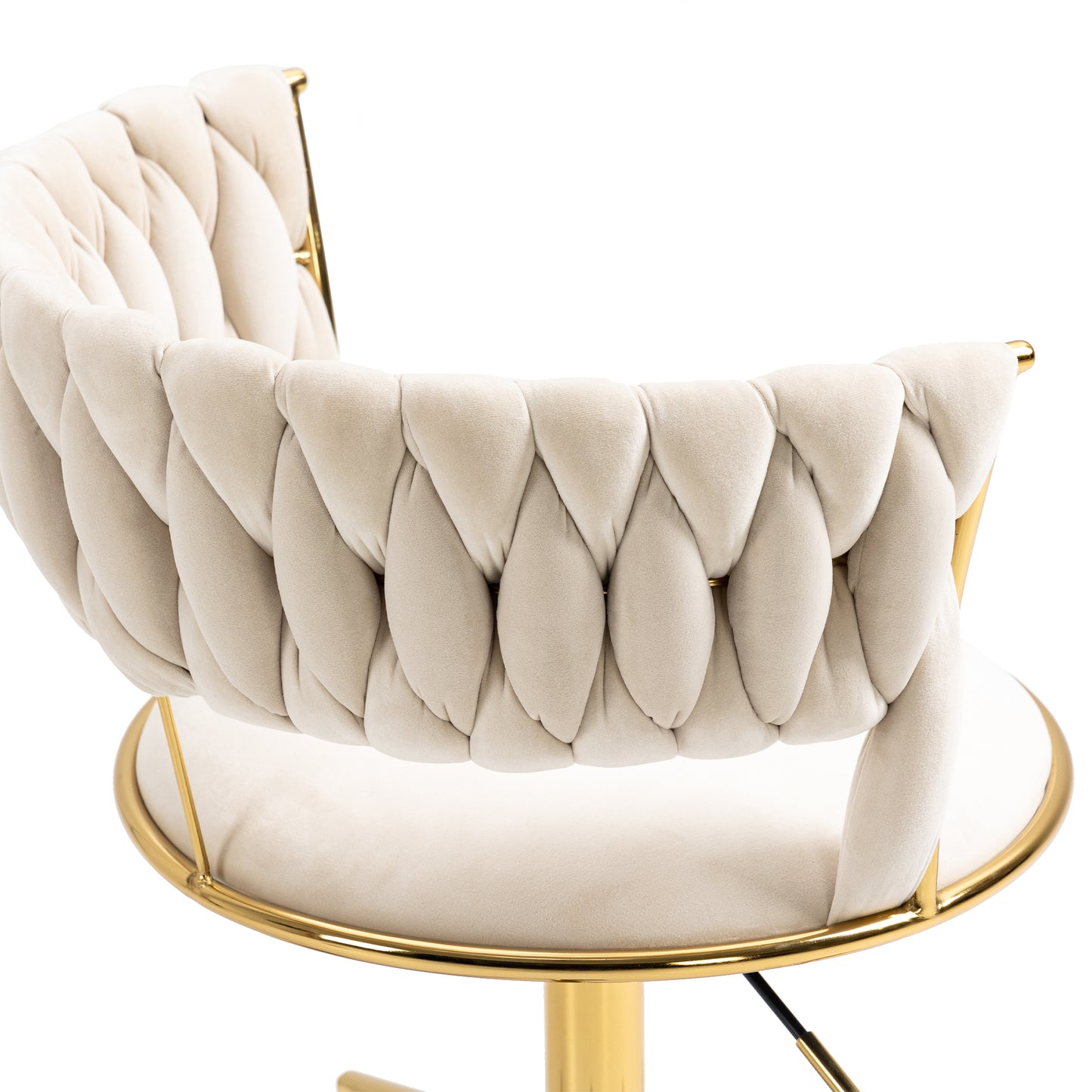 Padded Velvet Woven Back Desk Chair, Cream and Gold