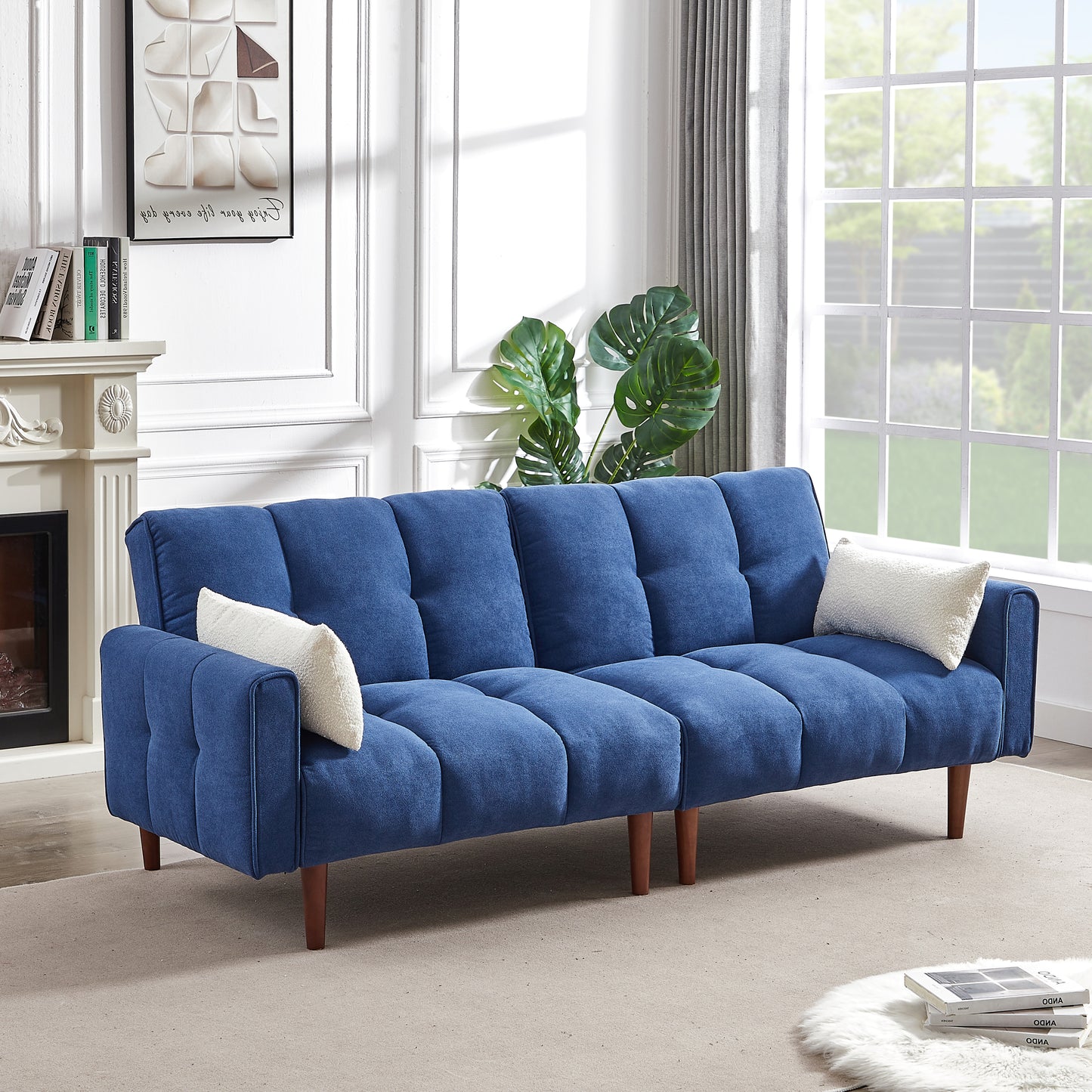 Blue Convertible Futon Sofa Bed