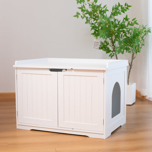 Litter Box Storage Cabinet 2-Door, White