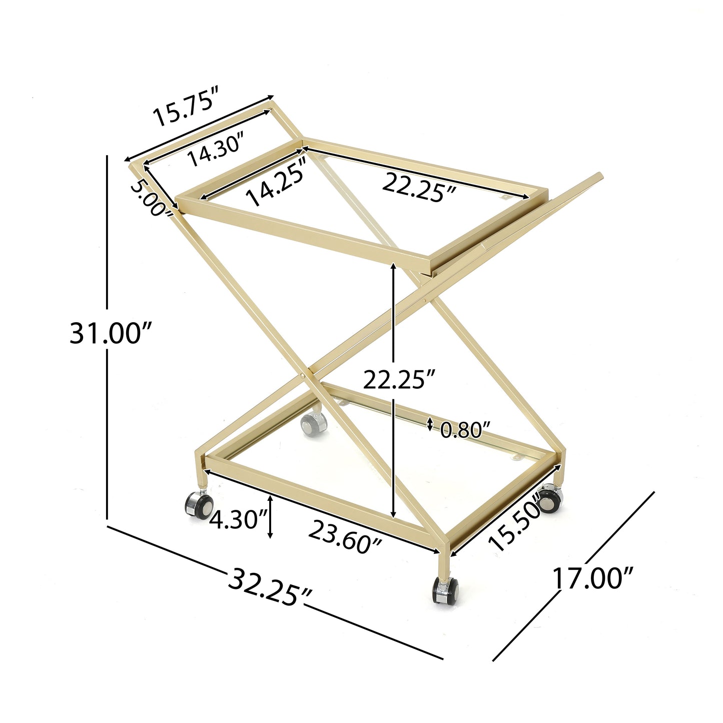 Tempered Glass Gold Bar Cart