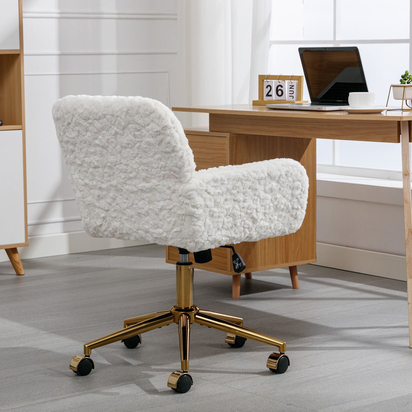 Cozy White Velvet Office Chair with Gold Base