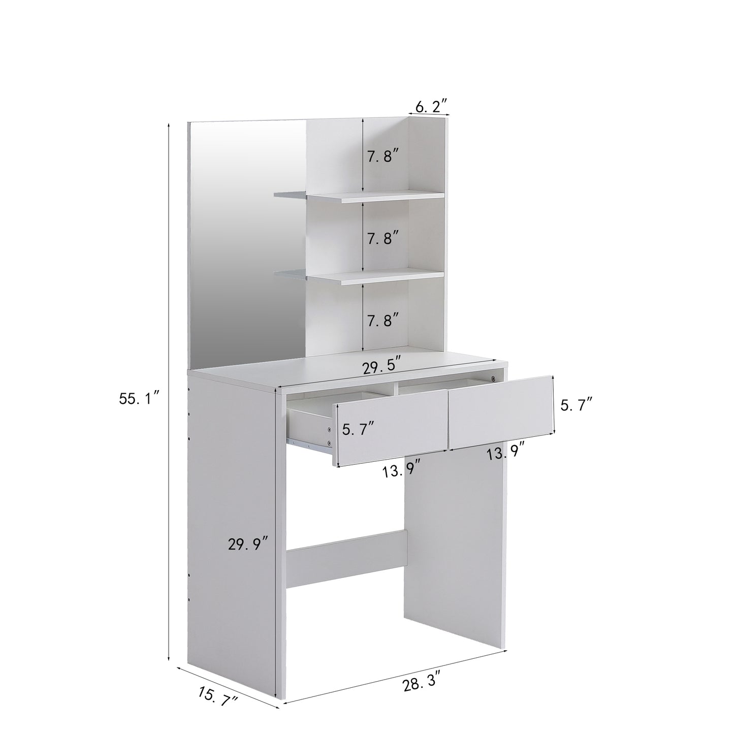 Vanity Desk with Mirror, Shelves, and Drawers