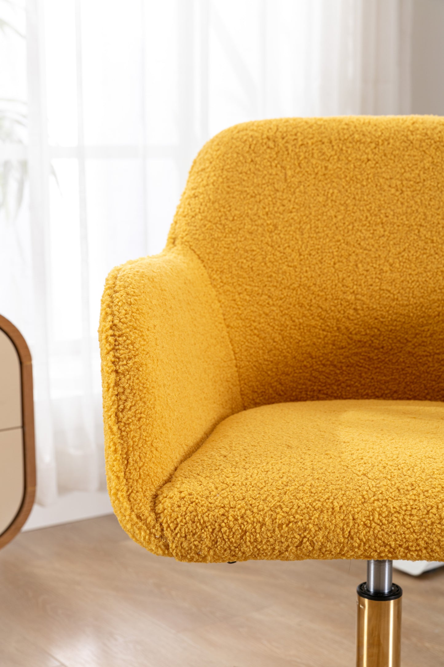 Modern Yellow Plush Fabric Home Office Chair with Wheels