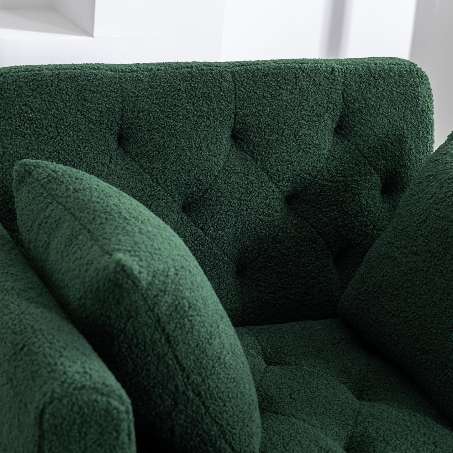 Green Wide Tufted Modern Accent Chair With Adjustable Backrest and Ottoman