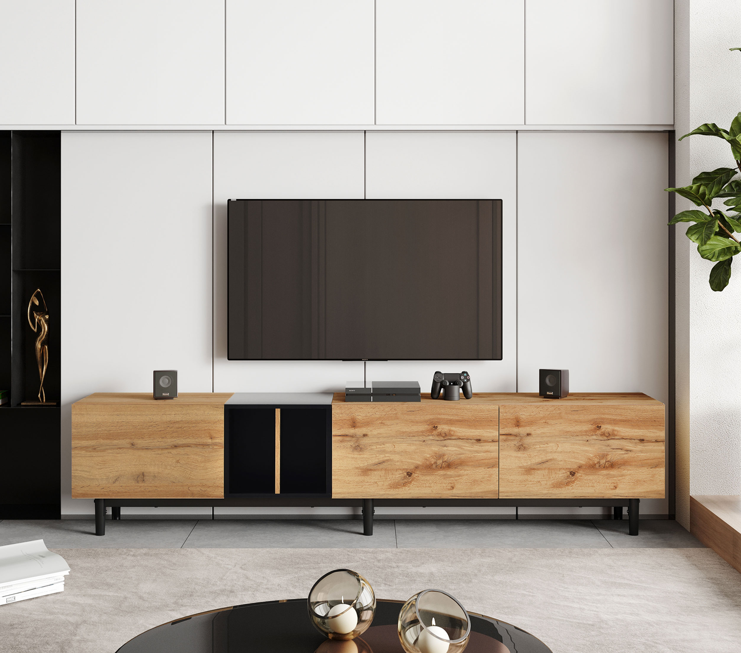 Modern Wood Finish TV Stand/Media Console Table