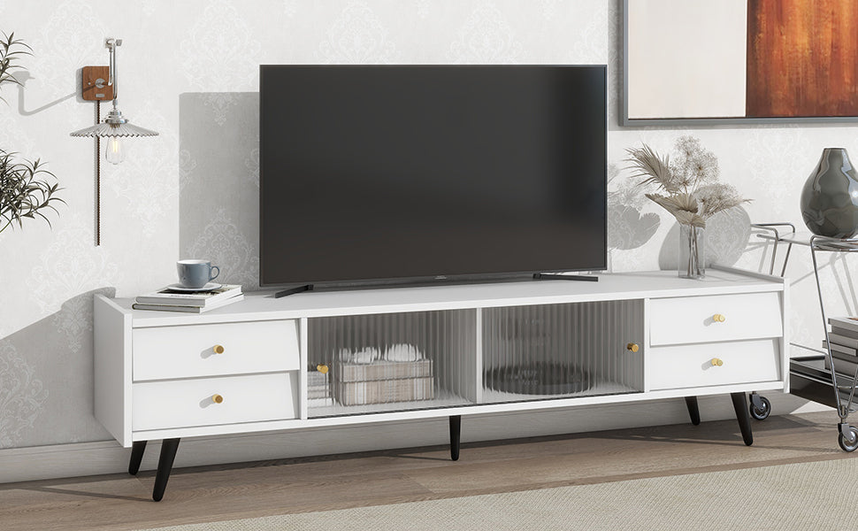 Contemporary White TV Stand with Sliding Glass Doors