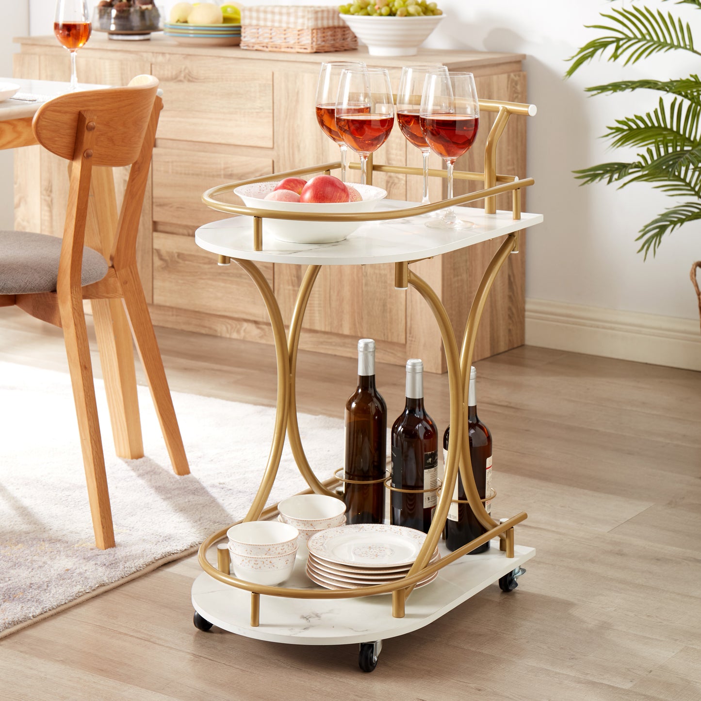 2-Tier Bar Cart with Gold Trim