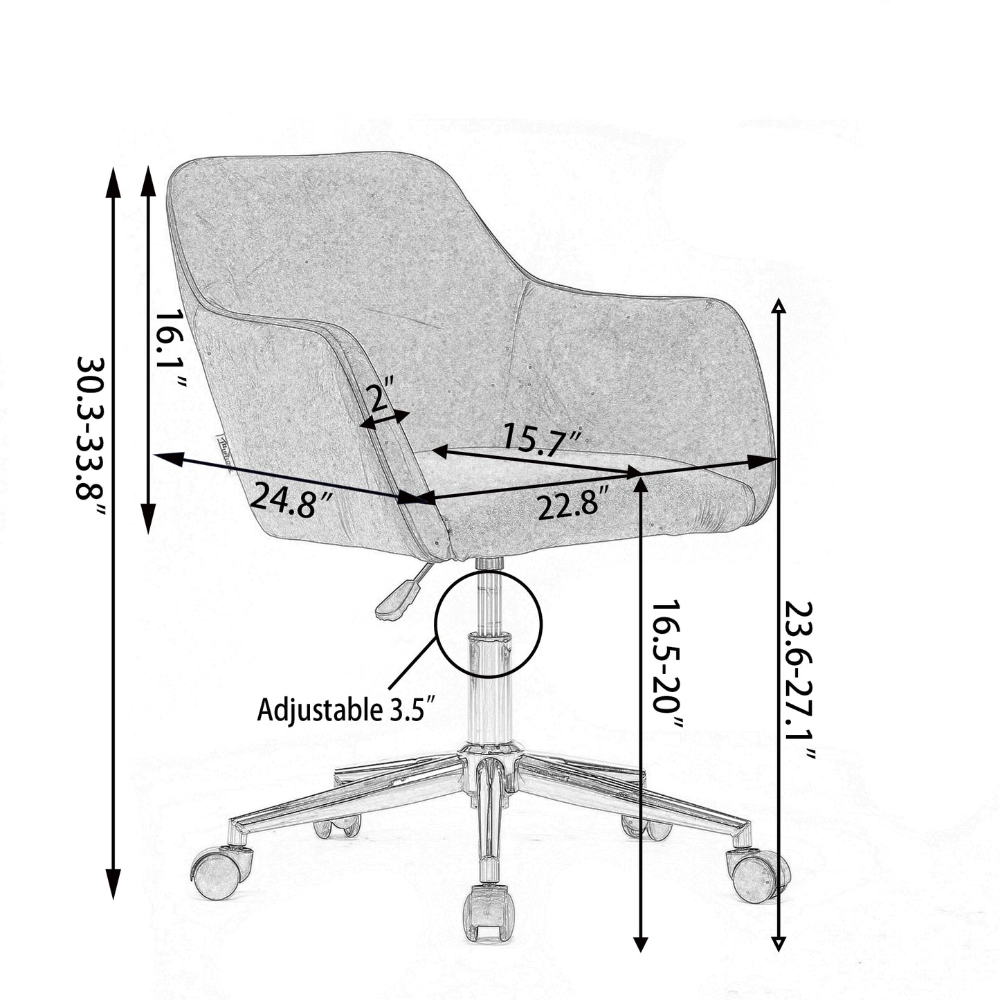 Modern Yellow Plush Fabric Home Office Chair with Wheels