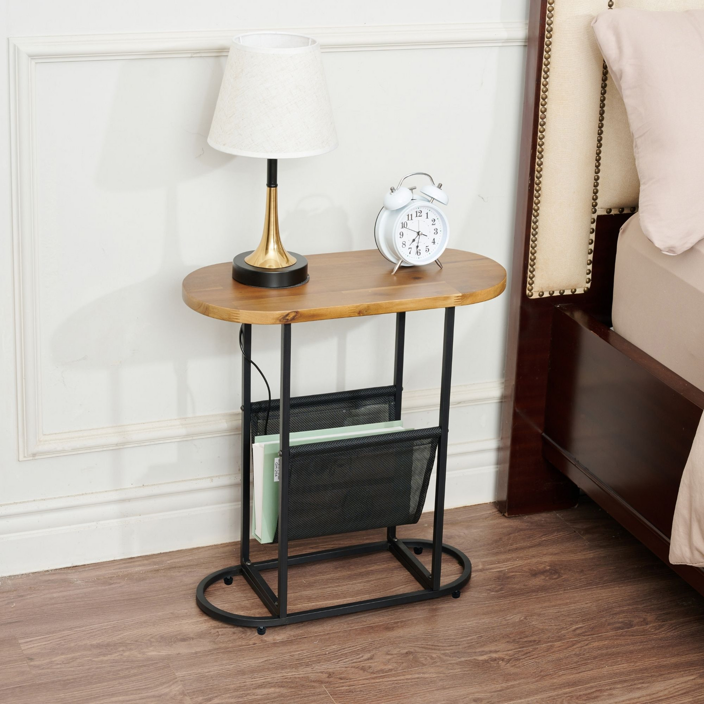 Acacia Oval Side Tables with Magazine Rack (Set of 2)